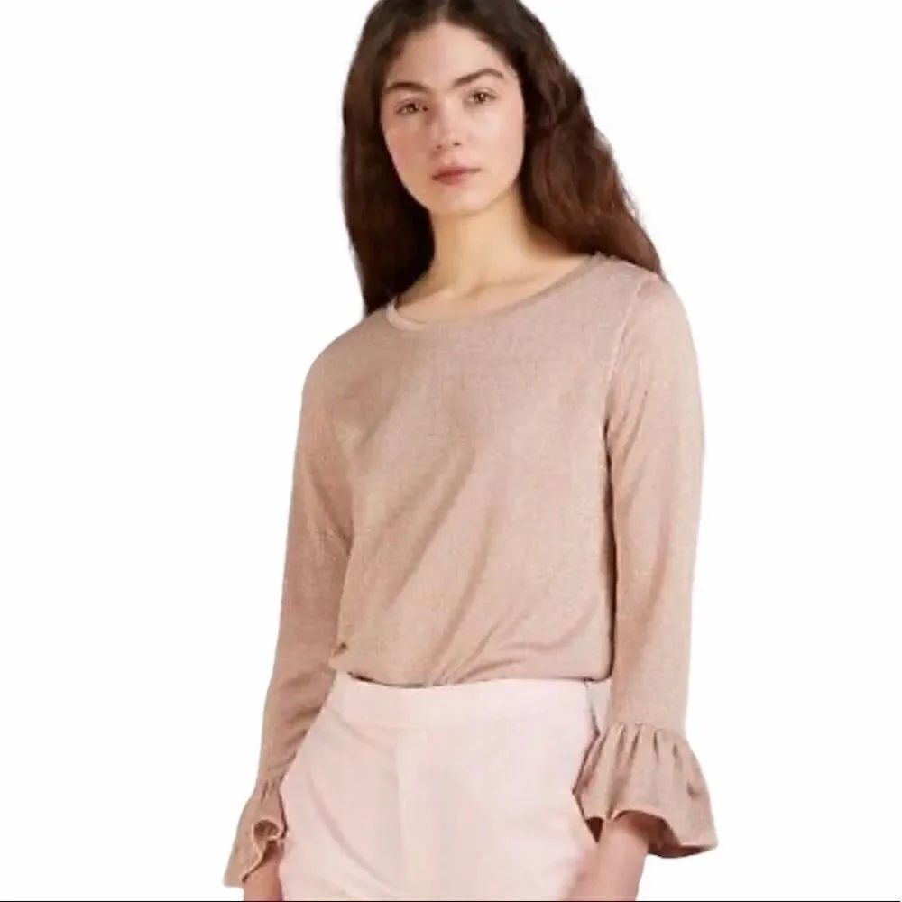 J. Crew Rose Metallic Knit Bell Sleeve Sweater